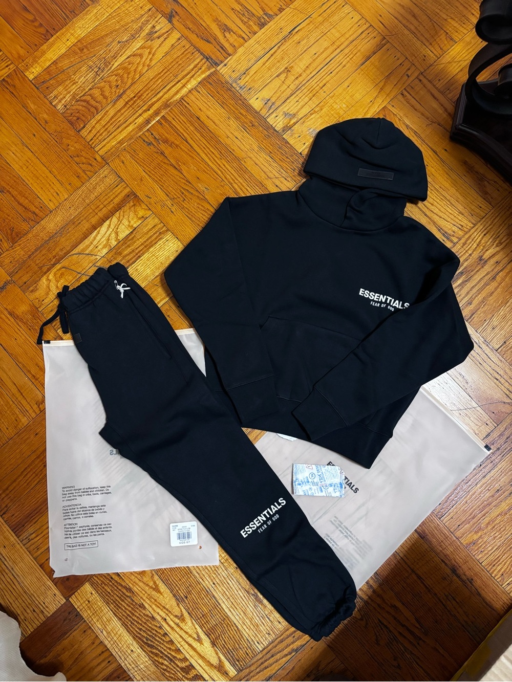ESSENTIALS Kids Black Jogger Sweatpants and hoodie